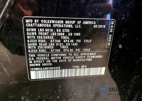 2019 Volkswagen Atlas Sel Premium из США, поврежденный, VIN 1V2NR2CA8KC604326